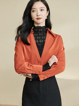 剩XL 米思阳2024春季新款时尚上衣套装半高领内搭纯色衬衫两件套女0127