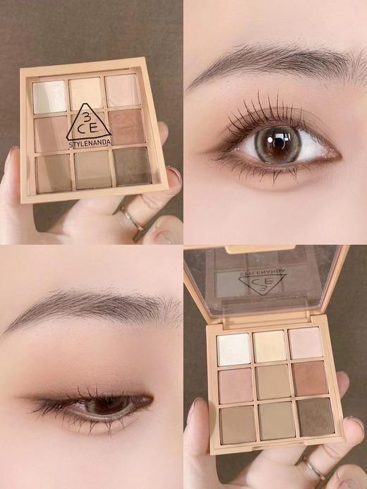 韩国3ce珠光哑光overtake/smoother 奶茶裸棕色南瓜色橘棕色9色九宫格眼影盘 商品图2