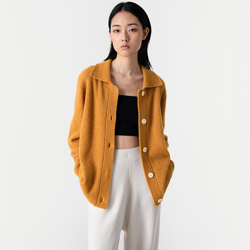 322工房新意短毛绒圈圈纱羊毛外套2023春夏polo领休闲针织衫B007