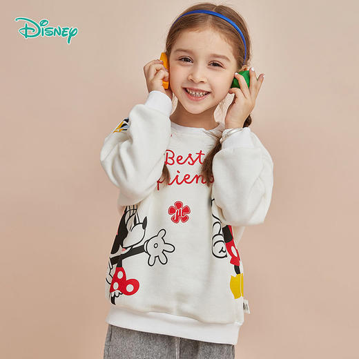 迪士尼童装女童卫衣春秋季新款儿童加绒卡通上衣新年拜年红色潮213S1647 商品图4