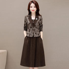 气质优雅，春季新款西装领拼接假两件连衣裙QYM-63005