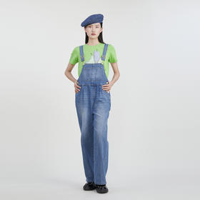 谜底宽松牛仔背带裤女2023春季新款复古百搭宽松直筒裤231MK0020