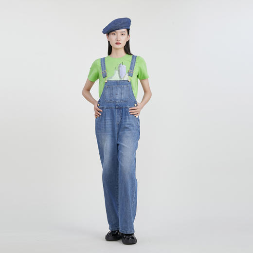 谜底宽松牛仔背带裤女2023春季新款复古百搭宽松直筒裤231MK0020 商品图0