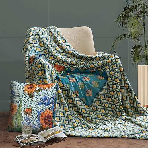 富安娜【6F】富安娜多功能方抱毯\向阳花开，150*200，绿 商品图5