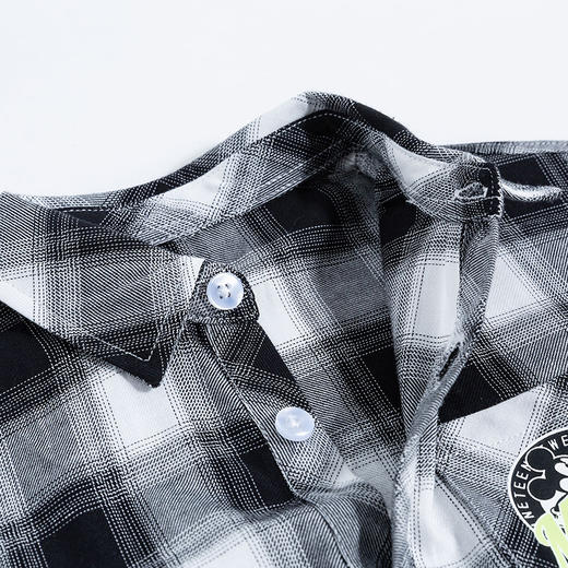 迪士尼童装男童格子衬衫米奇卡通洋气潮搭中大童宝宝上衣衬衣 商品图4