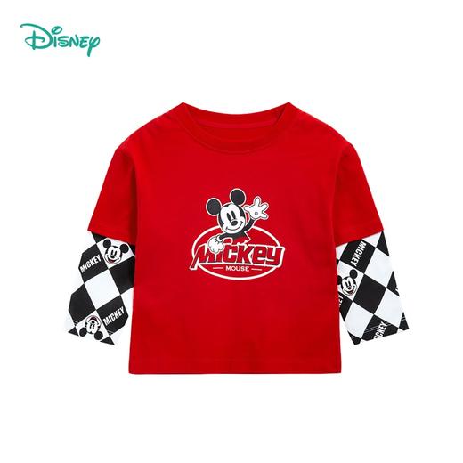 迪士尼童装儿童长袖T恤春秋款男女中大童拼接假两件上衣打底223S1735 商品图5