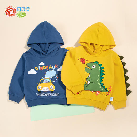 贝贝怡秋季新品男童儿童休闲连帽套头卫衣小恐龙卡通时尚上衣223S3104 商品图9