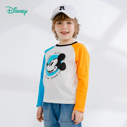 迪士尼童装男童长袖T恤宝宝春秋装新款儿童插肩袖上衣撞色潮221S1682 商品图4