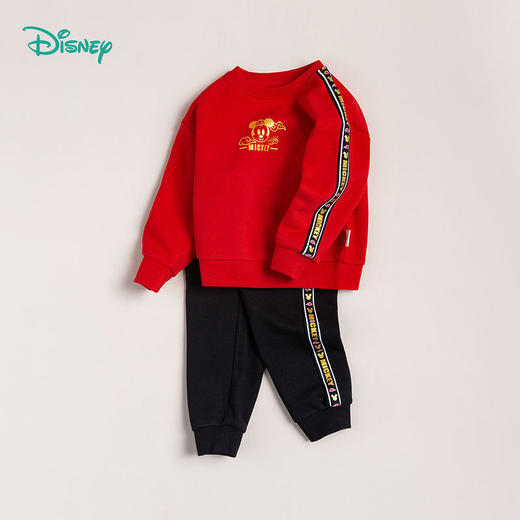 迪士尼童装 儿童新年款加绒套装春季新款男童红色卫衣卫裤两件套 商品图0