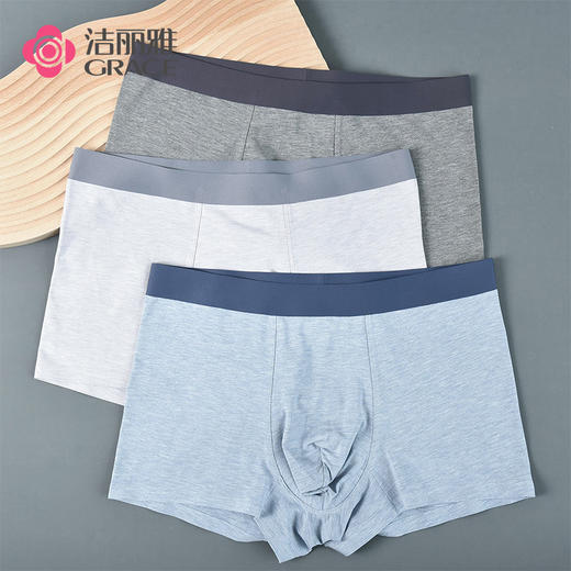 洁丽雅3条装中腰男士内裤简约青年运动休闲平角内裤头男 商品图0