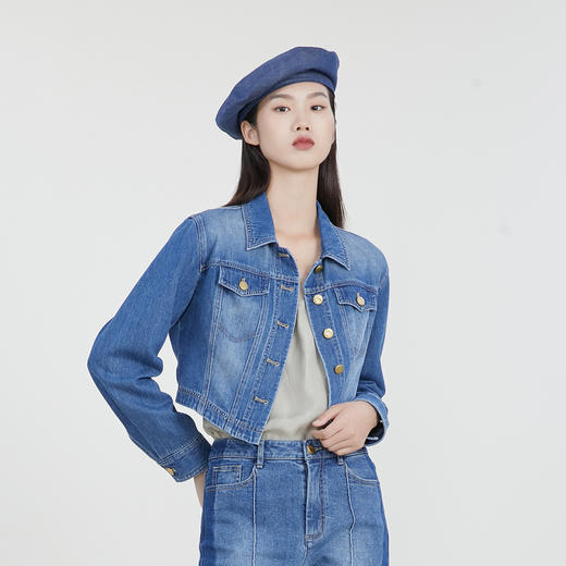 谜底短款牛仔外套女2023春新款复古百搭修身单排扣长袖231MW0033 商品图1