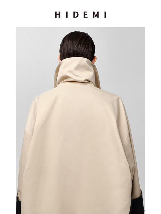 HIDEMI 黑色拼米色双层双面两穿拉链大廓形翻领外套 商品图8