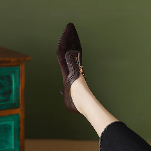 优雅百搭，尖头真皮拼接高跟鞋SF-1056 商品图6