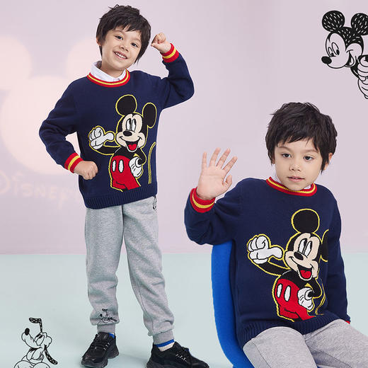 迪士尼童装 男童裤子秋冬儿童运动卫裤加绒中小童新款休闲裤213K1189 商品图0
