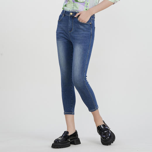 谜底牛仔裤九分小脚裤女2023春新款高腰百搭修身铅笔裤231MK0016 商品图1