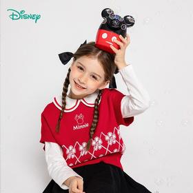 迪士尼童装 宝宝马甲女童小童背心儿童春秋卡通保暖针织毛衣新年221S1677