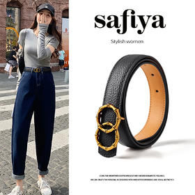 Safiya/索菲娅 2023新款皮带女牛皮复古圆扣细皮装饰牛仔裤腰带SF505009Y
