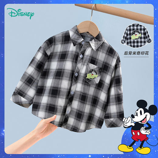 迪士尼童装男童格子衬衫米奇卡通洋气潮搭中大童宝宝上衣衬衣 商品图8