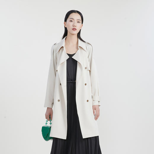 谜底经典中长款风衣女23春季新款西装领纯色双排扣外套231ME0096 商品图0