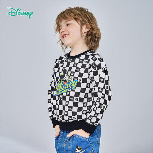 迪士尼童装男童卫衣春秋新款儿童套头卫衣格子撞色时尚外衣221S1710 商品图2