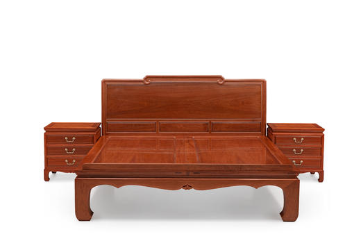 红桥红  家具严选  缅甸花梨（大果紫檀）【180 如意素面大脚 高低床 三件套】 商品图1