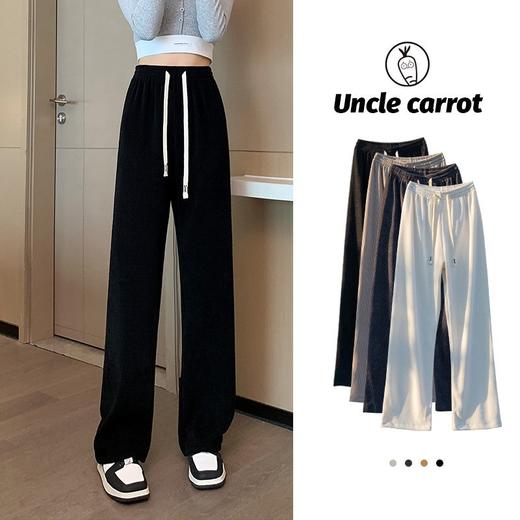 「4款配色！欧棉绒阔腿裤」春季宽松针织阔腿裤 2023年新款休闲裤高腰垂感直筒女裤拖地欧棉绒下装 商品图1