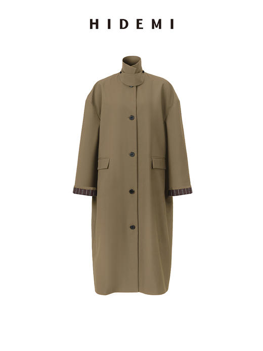 HIDEMI 廓形条纹翻边复古长款精纺羊毛风衣 商品图13