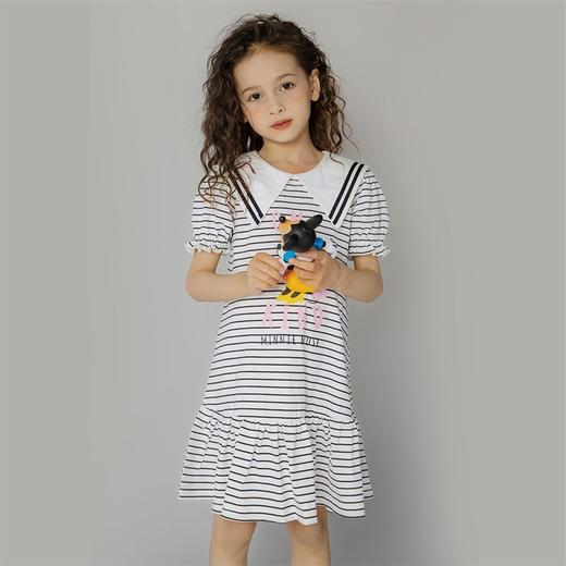 迪士尼童装儿童连衣裙甜美米妮女童条纹短袖连衣裙 商品图3