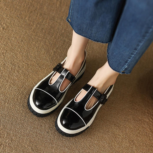 时尚减龄，时尚拼色圆头真皮厚底单鞋TYM-6109 商品图9