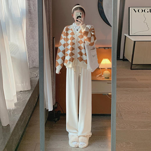 「数款可选！垂感面料」白色针织阔腿裤女春夏2023年新款高腰垂感休闲慵懒拖地直筒裤下装 商品图1