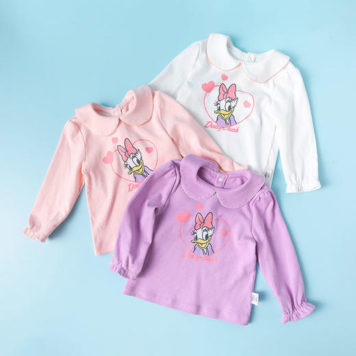 迪士尼童装 女童新款秋装T恤儿童宝宝长袖洋气娃娃领上衣打底213S1536 商品图3