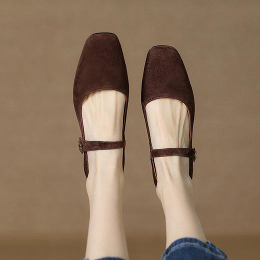 纯色优雅，低跟羊反皮猪皮里单鞋KMQ-1033-3 商品图5