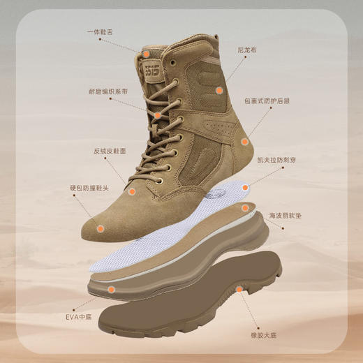 强人3515男靴作战训靴户外高帮沙漠靴越野训练靴战术靴防刺穿 商品图1