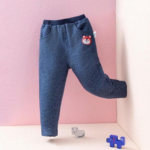 迪士尼童装儿童加绒休闲长裤秋冬季宝宝保暖仿牛仔布裤子 商品图2