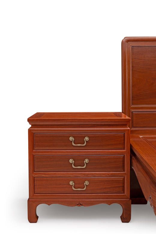 红桥红  家具严选  缅甸花梨（大果紫檀）【180 如意素面大脚 高低床 三件套】 商品图3