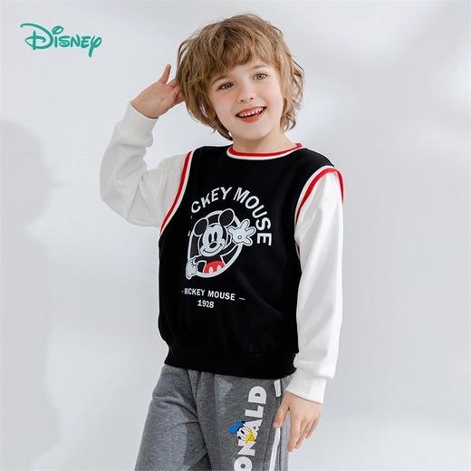 迪士尼童装男童卫衣春季新款长袖假两件t恤中小童上衣秋款运动221S1683 商品图0
