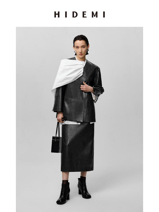 HIDEMI 特殊蜥蜴压纹V领宽肩大廓形极简西装 商品图5
