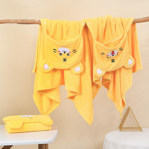 【超亲肤！珊瑚绒儿童浴巾】让孩子爱上洗澡，宝宝连帽斗篷婴儿浴袍，卡通速干洗澡可穿儿童浴巾干发巾浴帽 商品图2