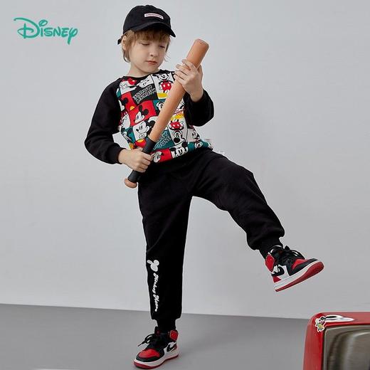 迪士尼童装男童加绒套装春秋季新款宽松休闲中小童儿童两件套潮213T1293 商品图1