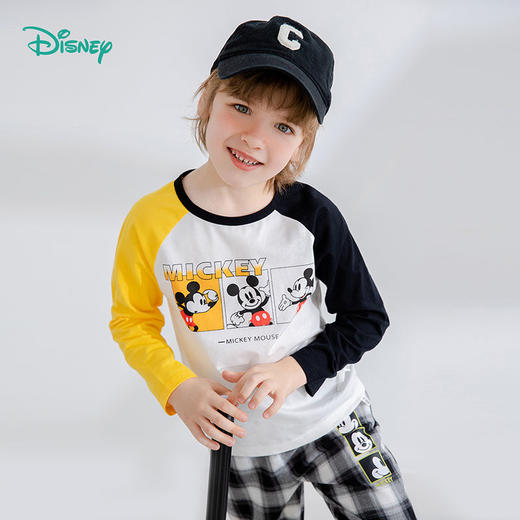 迪士尼童装男童长袖T恤宝宝春秋装新款儿童插肩袖上衣撞色潮221S1682 商品图3