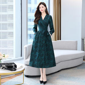 WS22589春季上新简约大方收腰显瘦休闲潮流长款系带连衣裙