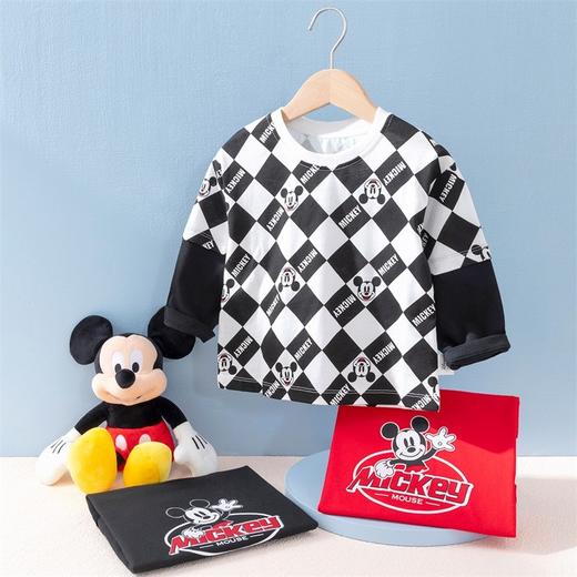 迪士尼童装儿童长袖T恤春秋款男女中大童拼接假两件上衣打底223S1735 商品图4