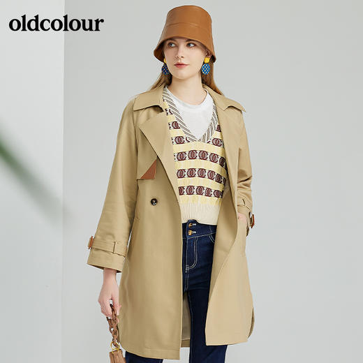 oldcolour欧珂2022春新款纯色中长款风衣外套O11047129 商品图1