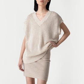 322工房清新透视纯棉带子纱镂空网眼马甲2023春夏款叠搭背心B015