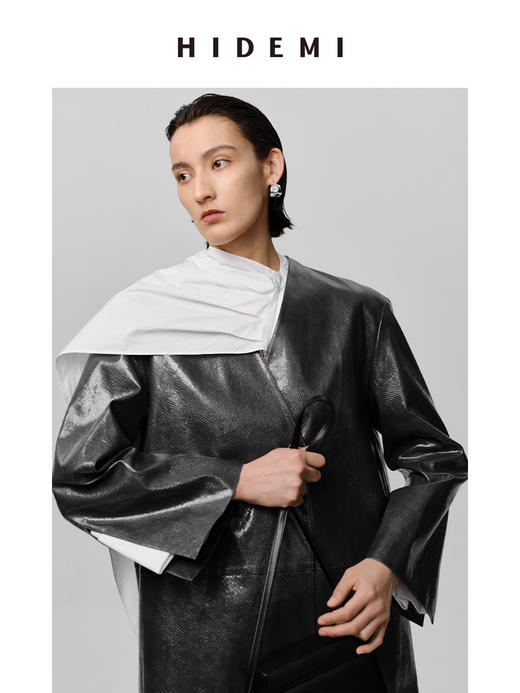 HIDEMI 特殊蜥蜴压纹V领宽肩大廓形极简西装 商品图7