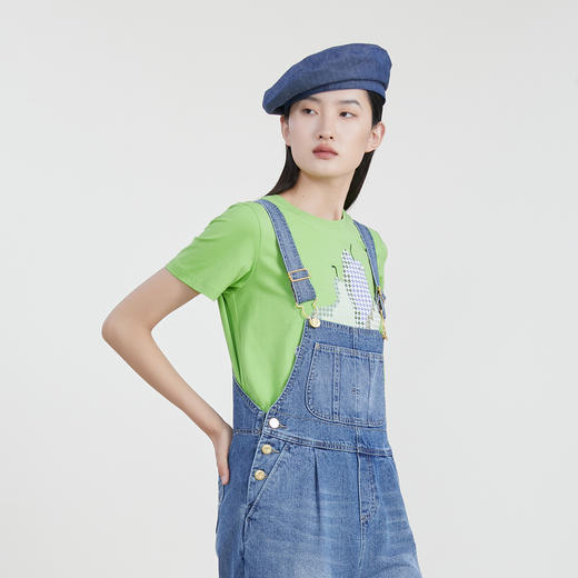 谜底短袖T恤女23春季新款特色印花圆领宽松短款百搭上衣231MT0015 商品图1