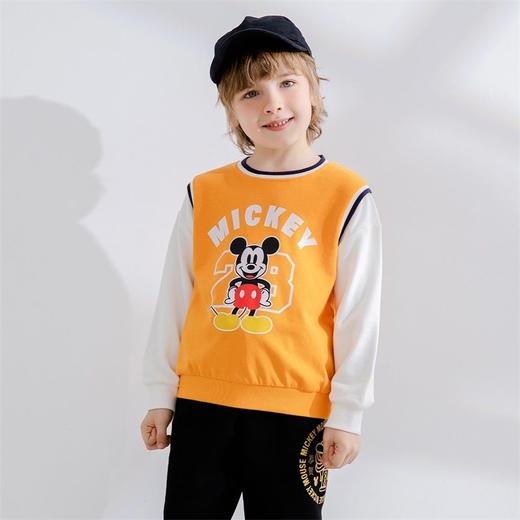 迪士尼童装男童卫衣春季新款长袖假两件t恤中小童上衣秋款运动221S1683 商品图3