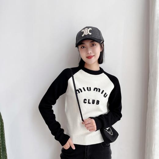 插肩袖打底衫女撞色字母针织毛衣2023年新款早春装高级感上衣 商品图2