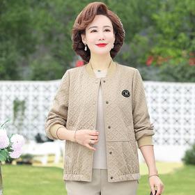 QC2303中年妈妈春秋装短款立领夹克上衣中老年女春装休闲大码棒球服外套