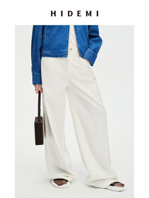 HIDEMI “天王裤”柔软水洗牛仔棉中低腰阔腿牛仔裤 白色/黑色/芝麻色 商品图3